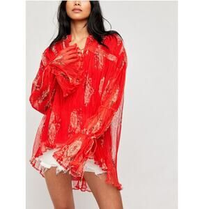 Free People Dahlia Tunic Top Medium Pop Combo Bell Sleeve Boho Oversized Fall